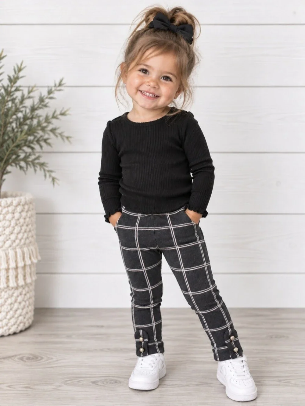 Janie and Jack Toddler Girls Plaid Ponte Leggings Pants Button Cuff Size 2T